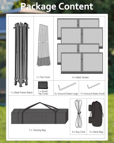 11x11 Pop - Up Gazebo with Mesh Netting, Easy Setup,Instant Outdoor Canopy Tent,Water & UV Resistant,for Family Patio & Garden Use