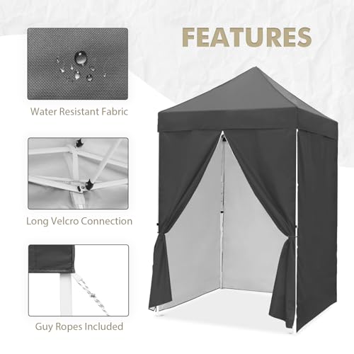 EAGLE PEAK 5x5 Instant Canopy with 4-Side Wall Panels, Small Pop up Portable Canopy Tent with Carry Bag, Light Weight Sun Shelter for Sports, Camping and Beach, Gray - color: Gray