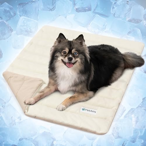 PetAmi Dog Cooling Mat, Q-Max Pet Cooling Blanket with Thick Cushioning, Self Cooling Pad for Dogs & Cats, Reversible Summer Mat for Crate, Couch, Kennel, Taupe/Beige, Medium (29x40) - color: Taupe/Beige, size: Medium (29x40)