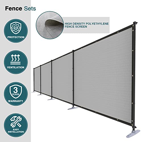 ECOOPTS 5'Hx3'L Privacy Fence Set with Poles and Rails Ground Spikes Fence Kit for Patio Garden Pool Yard (Light Gray) - color: Light Gray, size: 5'Hx3'L