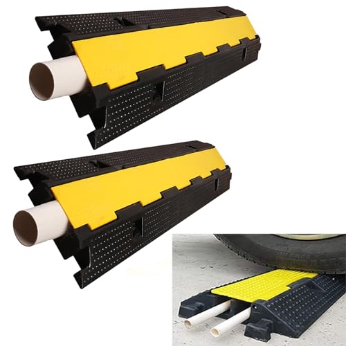 1-Channel Rubber Cable Protector Ramps, Cable Protector, Cable Protector Ramp, with Yellow Plastic Lid Linkable Floor Cable Cover Cord Channel Outdoor Cable Protector (Color : 2 Pack) - color: 2 Pack