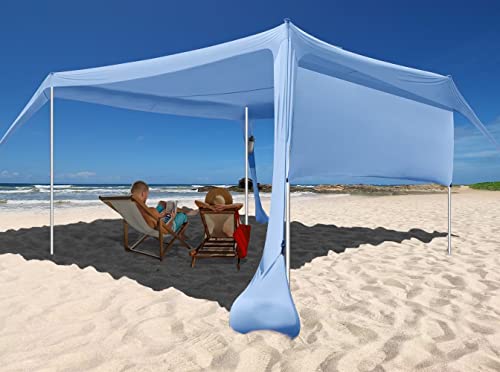 Beach Canopy Tent Shade with Sidewalls 10x10FT, 6.6FT Tall, UPF50+ Sun Shelter, Windproof & Water Resistant, Includes Guylines Sand Shovel Stability Poles, Easy Up for Beach Outdoor Camping Backyard - color: Blue