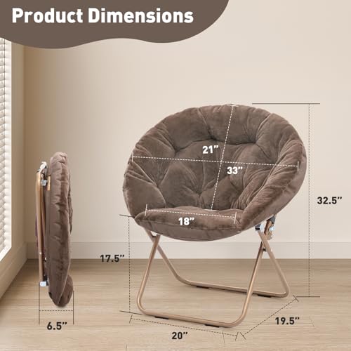 MoNiBloom Round Folding Faux Fur Saucer Chair for Bedroom Living Room Dorm Foldable Metal Frame Oversized Large Comfy Furry Padded Soft Lounge Lazy Cozy Moon Chair for Adults (Beige, 2 Pieces) - color: Beige