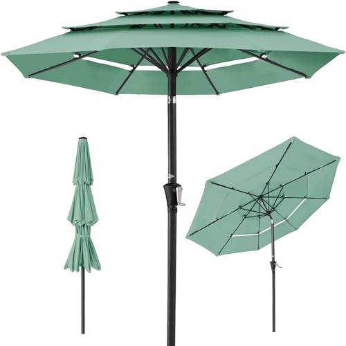 Best Choice Products 10ft 3-Tier Market Patio Umbrella, Outdoor Sun Shade with Tilt, Crank Lift, 8 Ribs for Backyard, Deck, Poolside - color: Seaglass