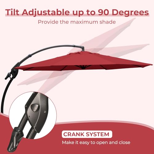 Grand patio 12FT Outdoor Cantilever Umbrella Large Round Aluminum Offset Umbrella with Base for Garden Deck Patio (Red, 12 FT) - color: Red, size: 12 FT