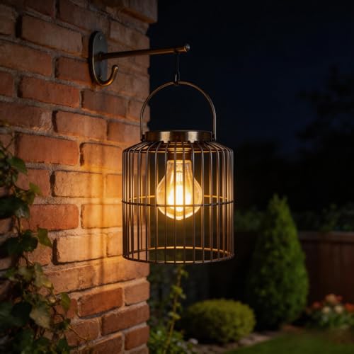 Solar Lanterns Outdoor Waterproof, Metal Hanging Solar Light for Outside Garden Patio Porch Table, Outdoor Decorative Lantern with Bright Warm White Light