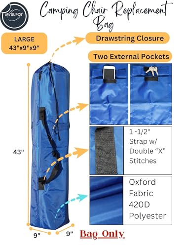 Replacement Bag for Folding Camping Chair, Portable Camp Chair, Hammock, Yoga Mat, Umbrella, Tents, Tripods, Fishing Poles - 420D Oxford Polyester Fabric - color: Blue, size: Large 43"x9"x9"