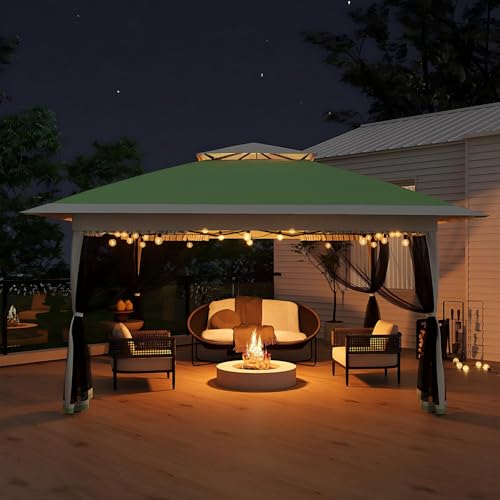 Garvee 12x12FT Pop Up Gazebo with Mosquito Netting, Outdoor Canopy Tent Easy Setup for Backyard Patio Garden Deck, Olive Green - color: Olive Green, size: 12FT