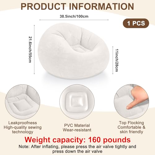 Realspring Inflatable Bean Bag Chairs for Adult Blow up Chairs Lazy Sofa Folding Portable Inflatable Chair for Movie Outdoor Room Bedroom Reading Camping(Beige) - color: Beige