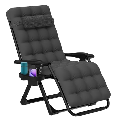 ZENPETIO Zero Gravity Lounge Chair, Foldable Outdoor Recliner with Detachable Cushion, Portable Anti Gravity Lounger for Camping, Patio, Poolside, Lawn - Ash Grey - color: Ash Gray