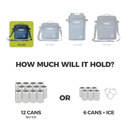 CORE Magnetic Leak Proof Soft Cooler with Waterproof Zipper | Insulated Bag Portable Ice Chest Box | Best Soft Cooler for Food & Beverages for Tailgating, Car Camping, Travel, and Family Beach Picnics - color: Navy, size: 12 Can