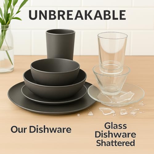 40-Piece Unbreakable Plastic Kitchen Dinnerware Set – Service for 8 | Modern Reusable Dish Set for Home, Outdoor Camping | Microwave & Dishwasher Safe, BPA-Free, Eco-Friendly