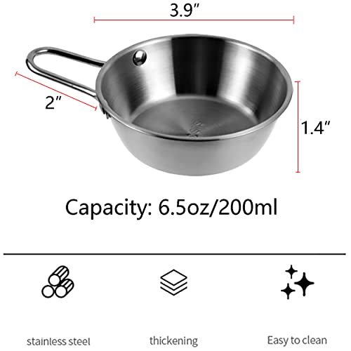 2Pcs Makgeolli Bowls, 304 Stainless Steel Korean Traditional Bowls Round Rice Bowl Wine Cup with Handle, Hiking Soup Dish Food Bowl Camp Cup (Small: 6.5oz, 3.9inch, Silver) - color: Silver, size: Small: 6.5oz, 3.9inch