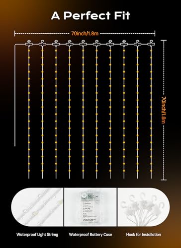Brightown 180 LED Shower Curtain Lights, 70 Inch Warm White Fairy Lights Battery Operated String Lights, 8 Modes Waterproof Christmas Lights for Indoor Outdoor Decor(No Curtain) - color: Warm White, size: 1 Pack-180 LED