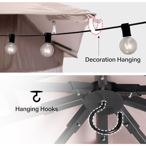 LAUSAINT HOME 8'x8' Outdoor Gazebo with 50FT String Lights, Metal Heavy Duty Patio Canopy Tent with Double Roofs, Mosquito Nettings and Privacy Screens for Backyard, Garden, Lawn, Khaki - color: Khaki, size: 8'x8' With String Lights