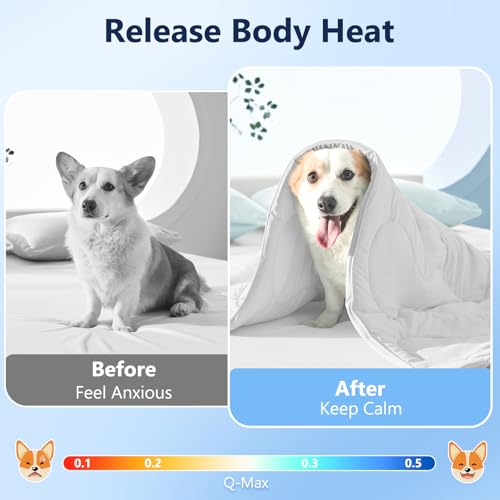MIXJOY Cooling Blanket for Large Dogs Breathable, Dual-Sided Q-MAX>0.5, Lightweight Pet Cooling Throw Blanket Summer for Sofa & Elevated Dog Bed, Washable Soft Cat Cold Mat Durable, Pearl Grey, 40x50 - color: Pearl Grey, size: L(40x50'')