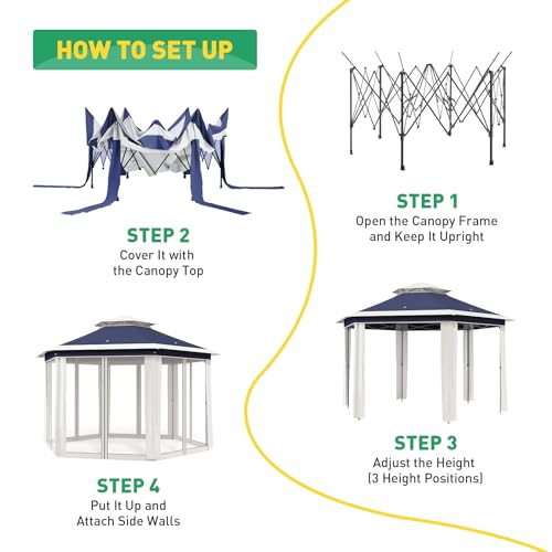 Takywep 13x13 ft Outdoor Gazebo Pop Up Canopy Tent, Heavy Duty Metal Frame, Double UV Protection, Privacy Screen Curtain, 3-Height Adjustable, Wheeled Bag & Ground Stakes for Backyard Patio Bule - color: Blue + Beige
