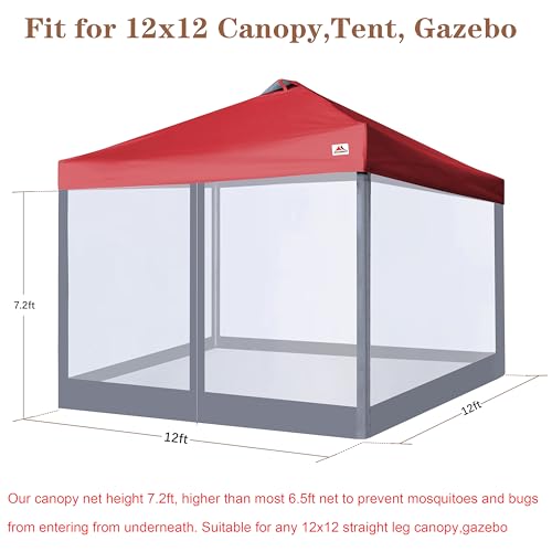 SCOCANOPY Replacement Mesh sidewall for Most 12x12 Canopy Or Gazebo,(Grey) - color: Gray, size: 12X12