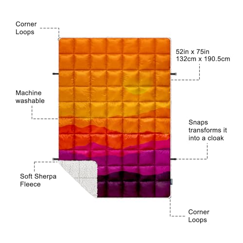 zzlamb Outdoor Camping Blanket with Sherpa Lining,Puffy Thick Camp Quilt for Sleeping,Packable Warm Wearable Fleece Blankets for Cold Weather,Traveling,Backpacking,Picnics,Beach,Stadium 52x75in - color: Fiery Ridge Fade