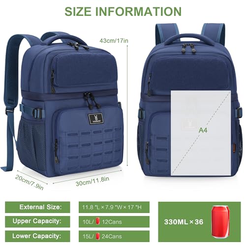 Large 36 Cans Insulated Waterproof Cooler Backpack for Men Women, Double Deck Leak Proof Cooler Bag for Camping, Hiking, Fishing - color: Blue