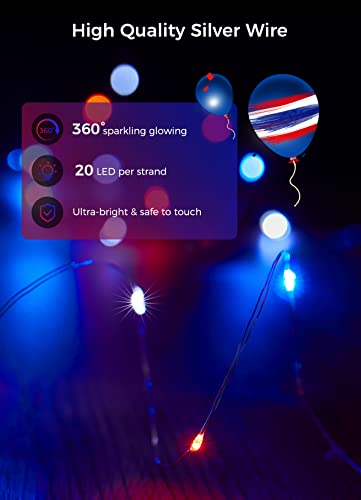 Brightown 4th of July Decor Patriotic Fairy Lights, 7 FT. Silver Wire Red White Blue String Lights, Firefly Starry Moon Lights, Micro LED Mini Fairy Lights for Jars DIY Picture Wedding - color: Red White & Blue, size: 12 Pack