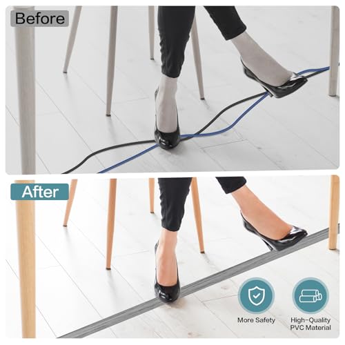 Floor Cord Cover Self Adhesive Cord Hider Floor Extension Cord Covers for Floor Power Cord Protector Cable Management Prevent Cable Trips Cable Cavity 0.32" W x 0.32" H (Light Grey Wood, 20Ft) - color: Light Grey Wood, size: 0.79" x 20'
