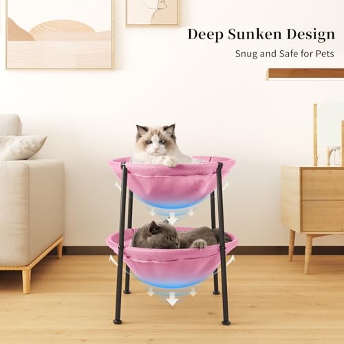 JUNSPOW Double Cat Bed Pink, Breathable Pet Bed for 2 Cats with 4 Adjustable Feet & Anti-Slip Mats, Easy Assembly Cat Hammock for Multi-cat Household, Indoors & Outdoors, 22.8 in x18.7 in x 18.7 in - color: Pink, size: 18.7"L x 18.7"W x 22.8"Th (Mesh)