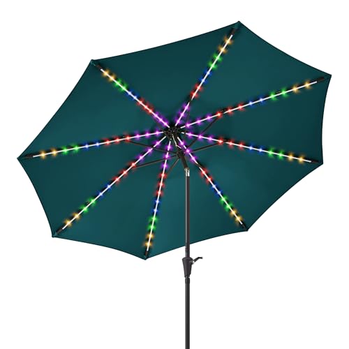 7.5/9/10 ft Outdoor Patio Umbrella with Solar Lights - Small Heavy Duty Beach/Table/Pool/Deck/Market Umbrella, Dual Charging, Tilt, APP & Button Control, UV/Fade-Resistant - color: Dark Green, size: 7.5 ft
