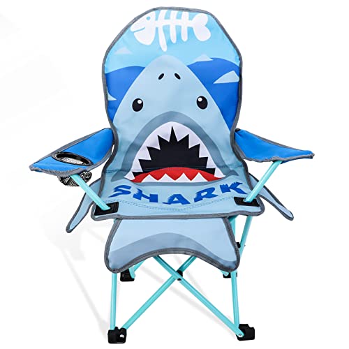 KABOER Kids Outdoor Folding Lawn and Camping Chair with Cup Holder and Carrying Bag, Children's Camping Chairs - color: Shark