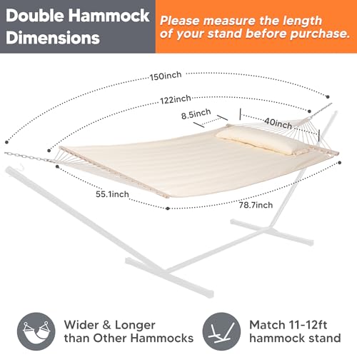 SUNCREAT Hammocks Replacement Hammock for Stand, 475 lbs Capacity, Two Person Backyard Hammock for Outside, Beige - color: Beige