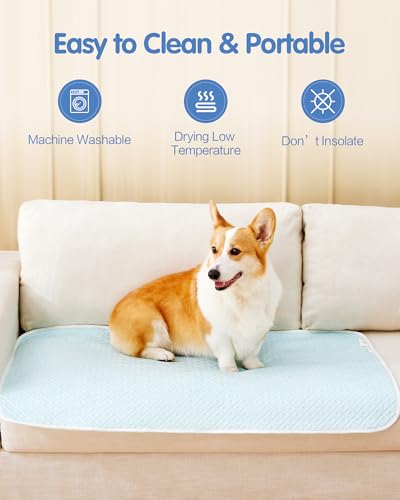 Dog Cooling Mat - Instant Cooling Pet Bed for Dogs & Cats, 6-12°F Drop, Non-Toxic & Machine Washable, Anti-Slip Bottom, Cool Mat for Indoor & Travel Use Light Blue 28" x 22" - color: Light Blue, size: M (28" x 22")