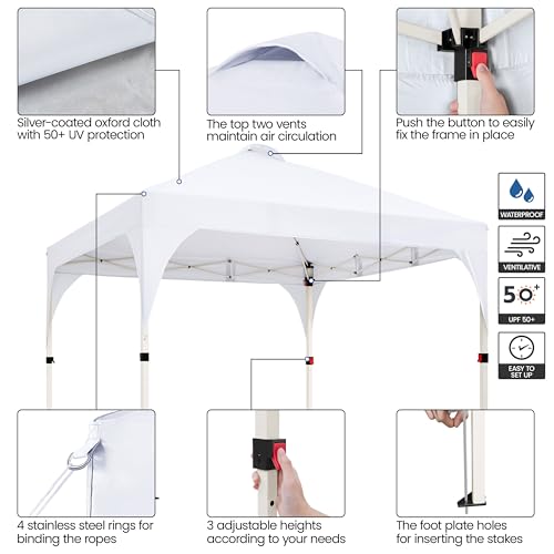 Yaheetech 10x10 Pop Up Canopy Tent with Vent, Easy Set Up Tent, Instant Sun Shelter Canopy with Wheeled Bag, 4 Sandbags, 12 Stakes & 4 Ropes, for Parties, Beach, Outdoor, White - color: White, size: 10x10