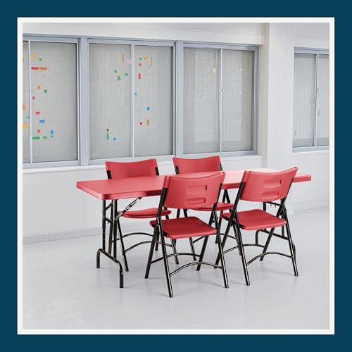 OEF Furnishings OEFBTA-3072-40 Adjustable-Height Commercial-Grade Premium Industrial Folding Table, 6-Foot Pedestal-Leg Design with 17-Gauge Steel Frame and Thick Double-Wall Top (72" × 30", Red Top) - color: Red