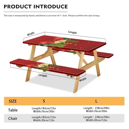 Christmas Elastic Fitted Table Cloth for Camping Party Christmas Bells Picnic Table Cover with Bench Covers 3 PCS for Outdoors - color: Christmas Bells, size: Small