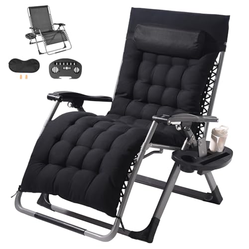 VEVOR Zero Gravity Chair, 33 inch Zero Gravity Recliner Lounge Chair for Indoor and Outdoor, Adjustable Anti Gravity Chair with Cushion, Headrest, Footrest, and Cupholder, 500 lbs, Black - color: Black, size: 33 Inch