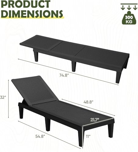 Devoko Outdoor Chaise Lounge Chair Set of 4 for Outside Pool Patio, Adjustable Waterproof Easy Assembly Chaise Lounge Outdoor (Black, Set of 4) - color: Black, size: Rattan-like 4 Pack