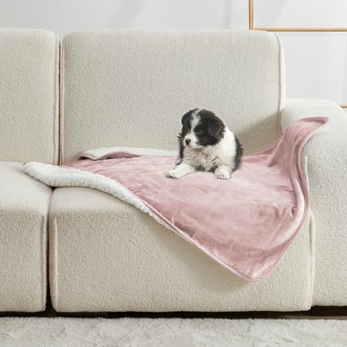 Waterproof Blanket for Bed Couch Sofa, Soft Liquid Pee Proof Pet Blanket for Dog Puppy Cat, Reversible Sherpa Fleece Furniture Protector (Dusty Pink, 30x40 inches) - color: Dusty Pink, size: 30x40 inches
