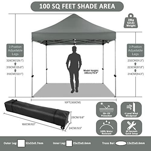 COBIZI 10x10 Pop Up Canopy Tent 10x10 Canopy with 4 Sidewalls Waterproof Heavy Duty Commercial Canopy Tent for Parties Outdoor Garden Gazebo, Carry Bag with Wheel(10x10ft, Gray) - color: Gray, size: 10X10FT 4 Sidewalls