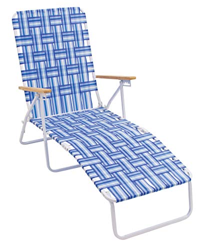 Camp & GO 4-Position Folding Web Lawn Chair Outdoor Lounger, Blue/White undefined/White