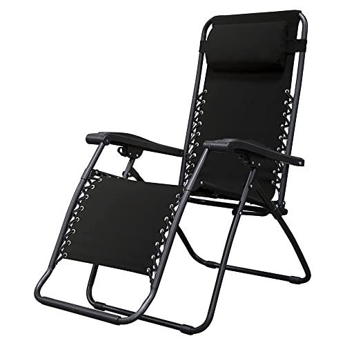 Caravan Sports Zero Gravity Outdoor Portable Folding Camping Lawn Deck Patio Pool Recliner Lounge Chair for Adults, Adjustable Headrest, Black - color: Black