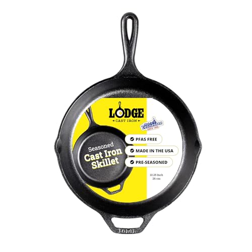Lodge Seasoned Cast Iron Skillet 10.25 Inches - PFAS-Free, Non-Toxic Cookware - Use with an Oven, Stove, Grill, or Campfire - Naturally Non-Stick & Oven Safe - size: 10.25 Inch (1 Count)