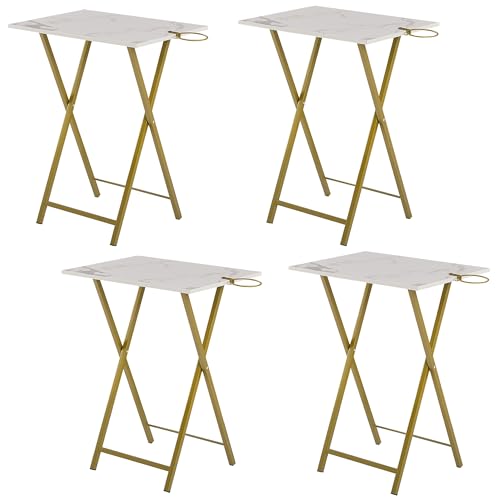 VECELO Folding TV Tray for Eating Set of 4, Portable Dinner/Snack Table with Cup Holder for Couch, Living Room and Small Space, Gold - color: Gold, size: 4 Pack