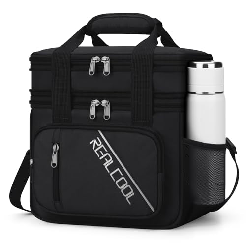 RealCool Lunch Bag, Insulated Lunch Box for Men Women, Double Deck Leakproof Soft Cooler Bag with Adjustable Strap, Reusable Lunchbox for Work, Travel, Camping (Black) - color: Black