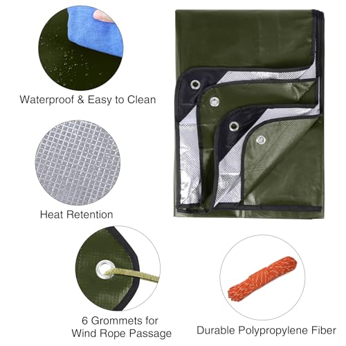 RedSwing 4 Pack Heavy Duty Waterproof Emergency Thermal Tarp, Insulated Survival Blanket for Outdoor Camping, Hiking, and Emergency Shelter, Green - color: Green 83''x59'', 4 Packs