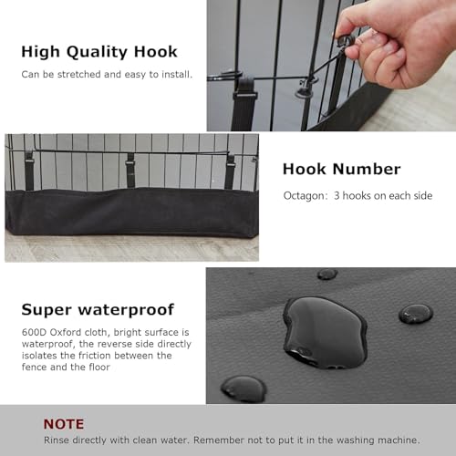PJYuCien Dog Playpen Bottom Pad, Fits 24 Inch 8 Panels Regular Octagon Metal Exercise Pet Pen, Elastic Buckles Connections, Black (Note: Fence Not Included) - color: Only Black Bottom Pad, Elastic Buckles Connections