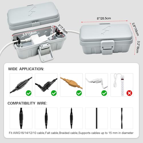 Hrensaw Small Weatherproof Electrical Connection Box(Inner 5.5 x 3 x 2.2inch),Outdoor Electrical Box,Waterproof Extension Cord Covers for Plug, Extension Cables, Holiday Lights,Grey - color: Grey, size: Small