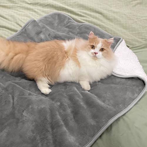 Waterproof Blanket for Bed Couch Sofa, Soft Liquid Pee Proof Pet Blanket for Dog Puppy Cat, Reversible Sherpa Fleece Furniture Protector (Grey, 30x40 inches) - color: Grey, size: 30x40 inches