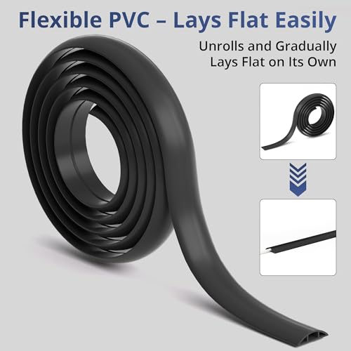 ZhiYo 5.6ft Cord Covers for Wires on Floor, Cord Hider Floor Hide Extension Cords, Soft PVC Cable Cover Cable Protector, Wire Cavity W0.62in H0.31in, Black - color: Black, size: 1.6'' W X 5.6' L