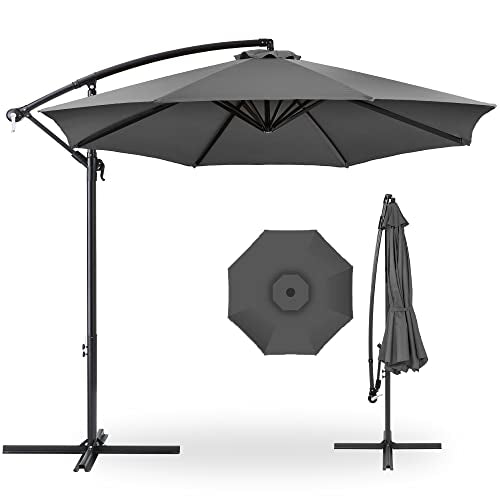 Best Choice Products 10ft Offset Hanging Market Patio Umbrella w/Easy Tilt Adjustment, Polyester Shade, 8 Ribs for Backyard, Poolside, Lawn and Garden - Gray - color: Gray, size: Offset