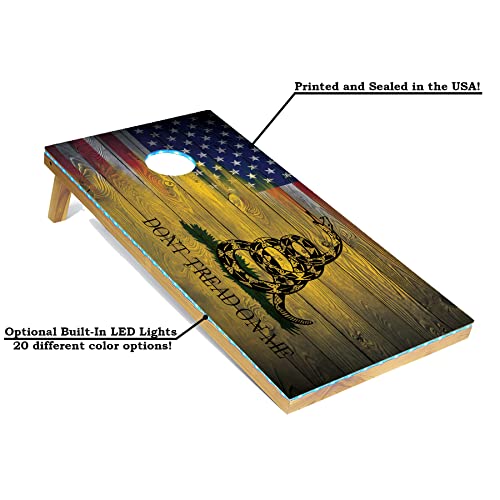 Tailgating Pros Cornhole Boards - 4'x2' Regulation Boards w/Carrying Case, Score Keeper, & Set of 8 Corn Filled Bags w/Tote - size: 4'x2' Boards, style: US/Gadsden Flag